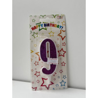 Свічка цифра біла фіолетовий глітер 9