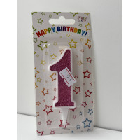 Свічка цифра біла рожевий глітер 1