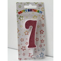 Свічка цифра біла рожевий глітер 7