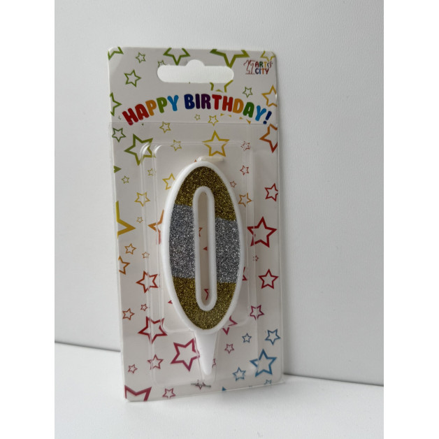 Свічка цифра біла сріб-зол глітер 0