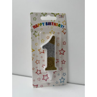 Свічка цифра біла сріб-зол глітер 1