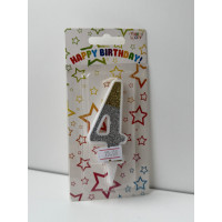 Свічка цифра біла сріб-зол глітер 4