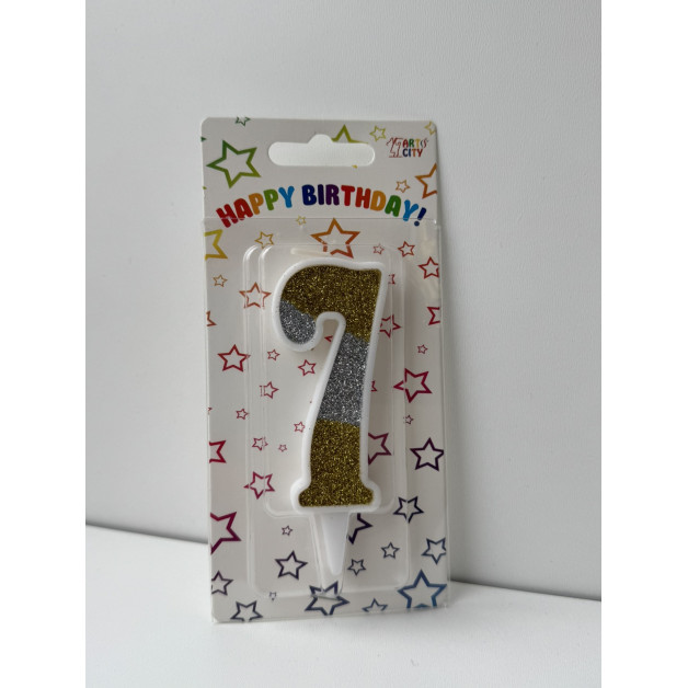 Свічка цифра біла сріб-зол глітер 7
