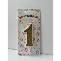 Свічка цифра біла золотий глітер 1