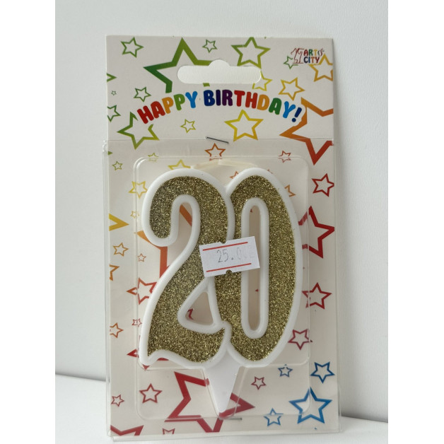 Свічка цифра біла золотий глітер 20