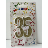 Свічка цифра біла золотий глітер 35