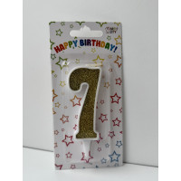 Свічка цифра біла золотий глітер 7