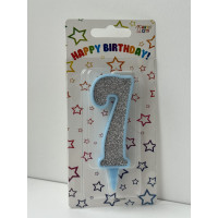 Свічка цифра блакитна срібний глітер 7