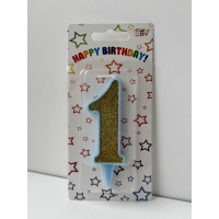 Свічка цифра блакитна золотий глітер 1