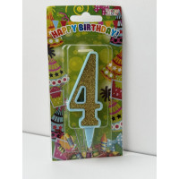 Свічка цифра блакитна золотий глітер 4