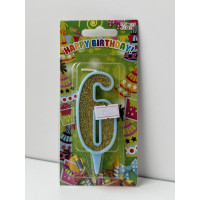 Свічка цифра блакитна золотий глітер 6