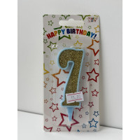 Свічка цифра блакитна золотий глітер 7