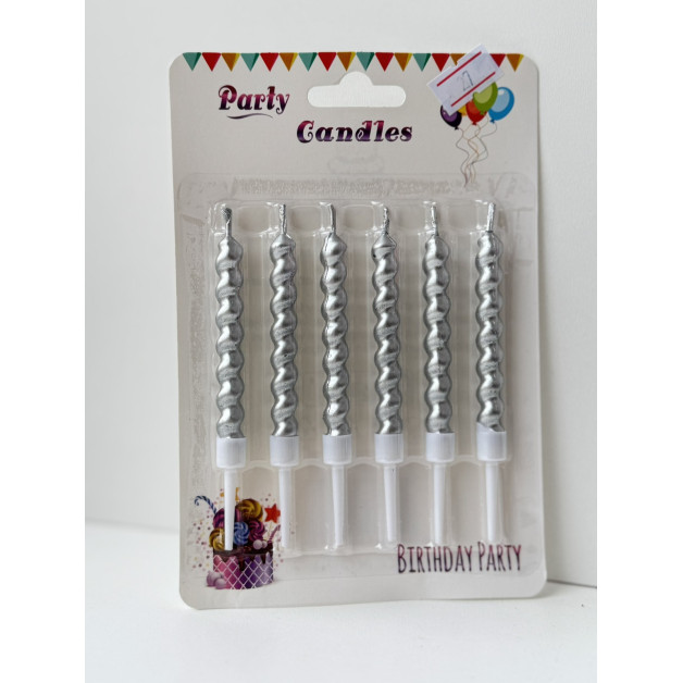 Свічки 6 шт спіраль срібло хром