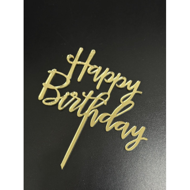 Топер пластик "Happy birthday"-золото 