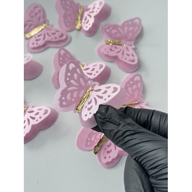 Набір "Вафельні метелики двошарові ажурні" 9 шт рожеві