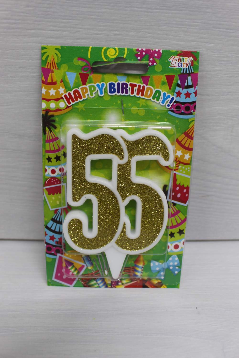 картинка Свічки для торта цифра "55" біла, золотий глітер. в магазині Центр Солодкого Декору