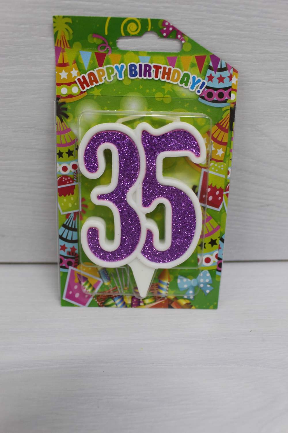 картинка Свічки для торта цифра "35" біла, фіолетовий глітер. в магазині Центр Солодкого Декору