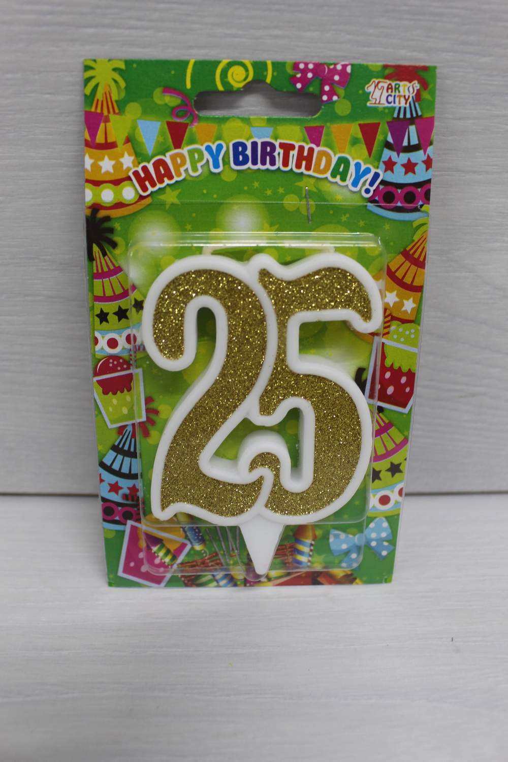 картинка Свічки для торта цифра "25" біла, золотий глітер. в магазині Центр Солодкого Декору