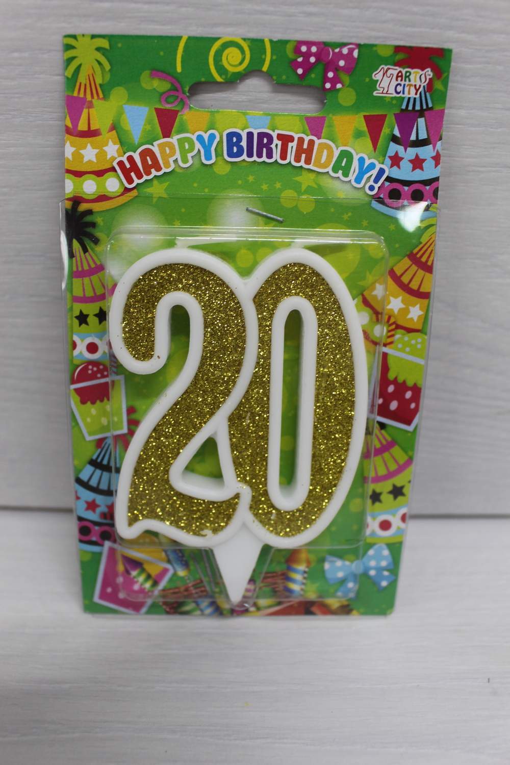 картинка Свічки для торта цифра "20" біла, золотий глітер. в магазині Центр Солодкого Декору