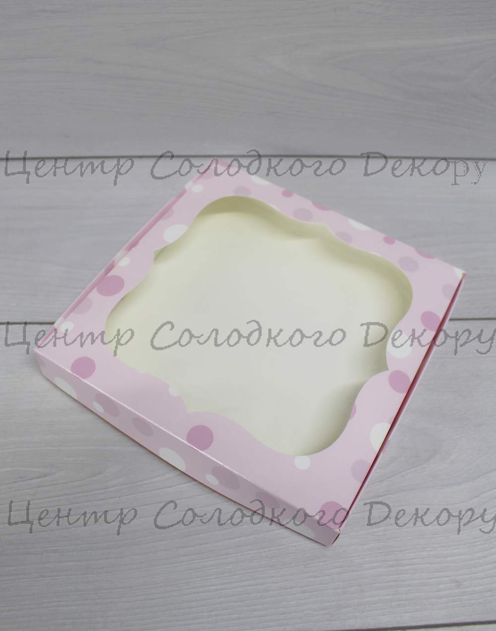 картинка Коробка для пряників з віконечком рожева ніжність 20*20. от магазина Центр Солодкого Декору