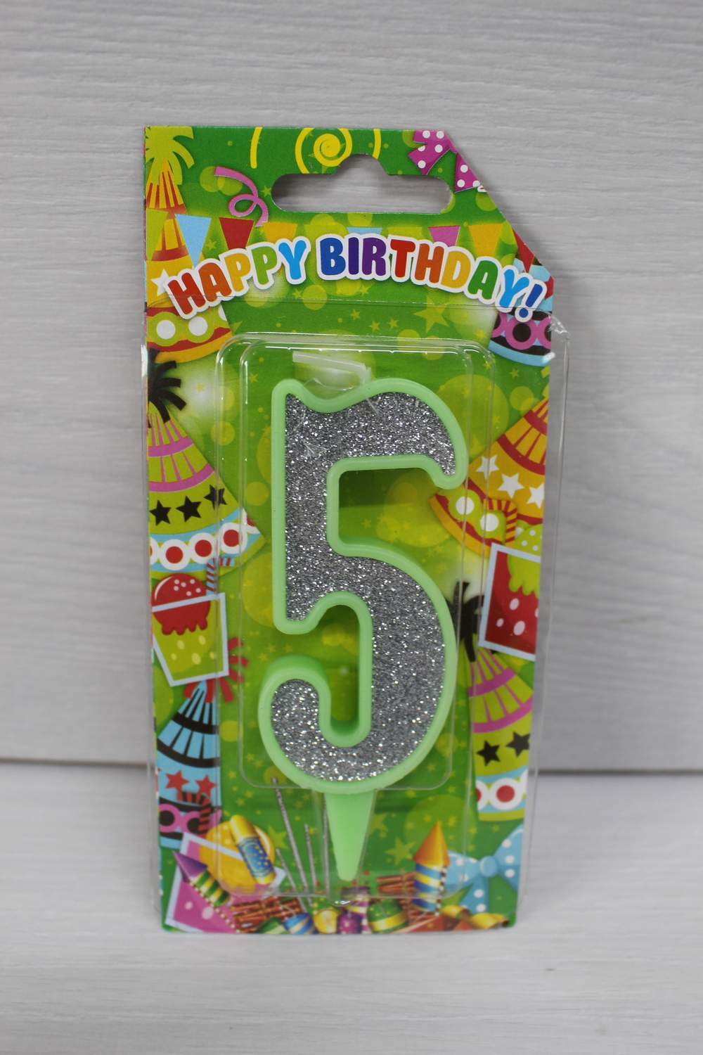 картинка Свічки для торта цифра "5" салатова, срібний глітер. в магазині Центр Солодкого Декору
