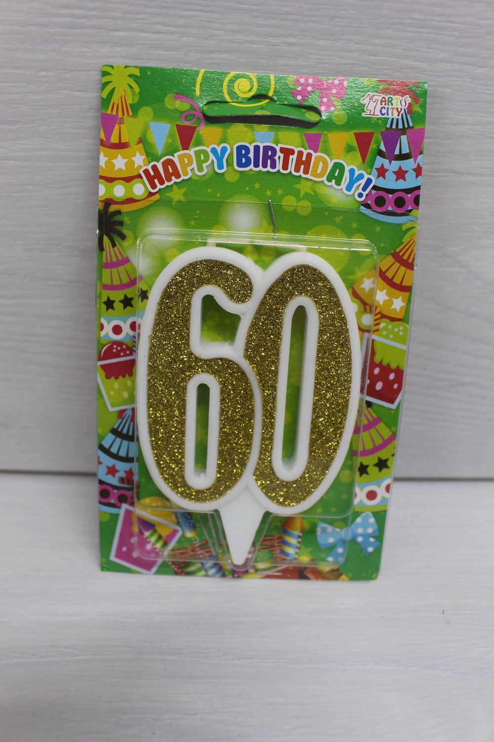 картинка Свічки для торта цифра "60" біла, золотий глітер. в магазині Центр Солодкого Декору