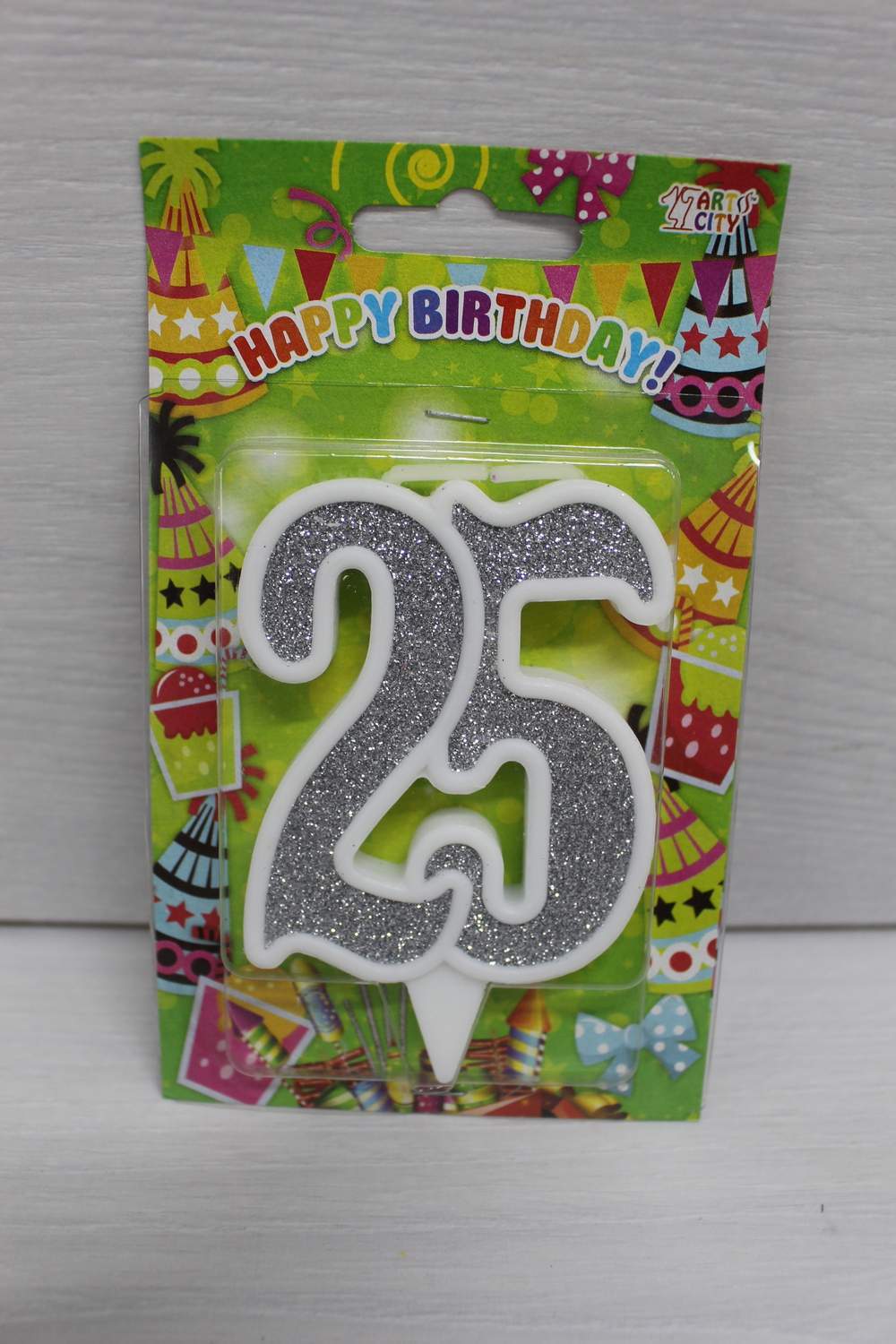 картинка Свічки для торта цифра "25" біла, срібний глітер. в магазині Центр Солодкого Декору